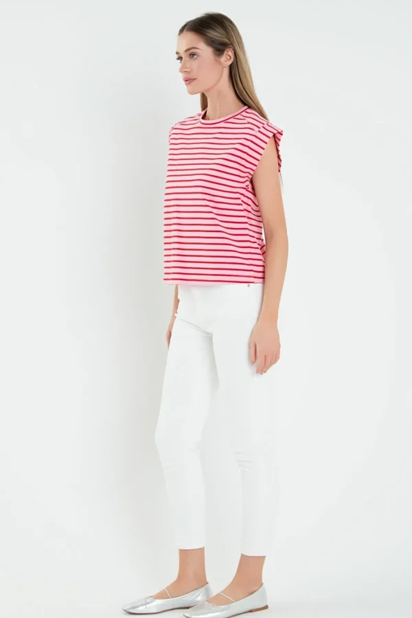 ENGLISH FACTORY Tops*- Stripe Rib Cotton T-shirt