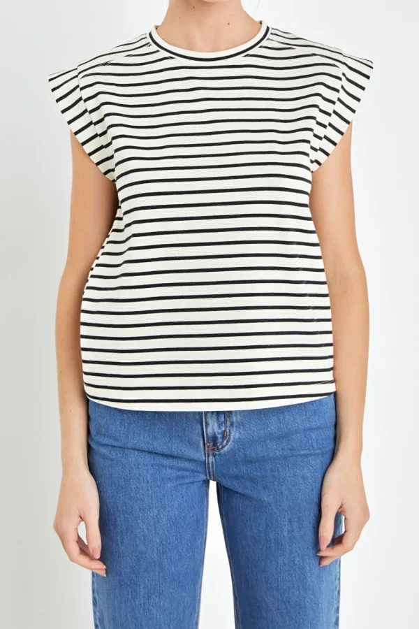 ENGLISH FACTORY Tops*- Stripe Rib Cotton T-shirt