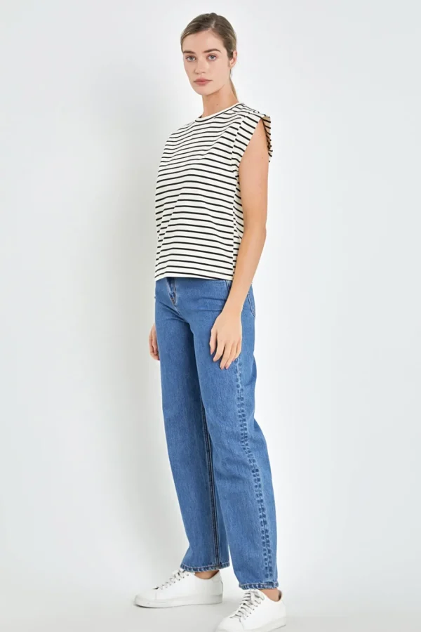 ENGLISH FACTORY Tops*- Stripe Rib Cotton T-shirt