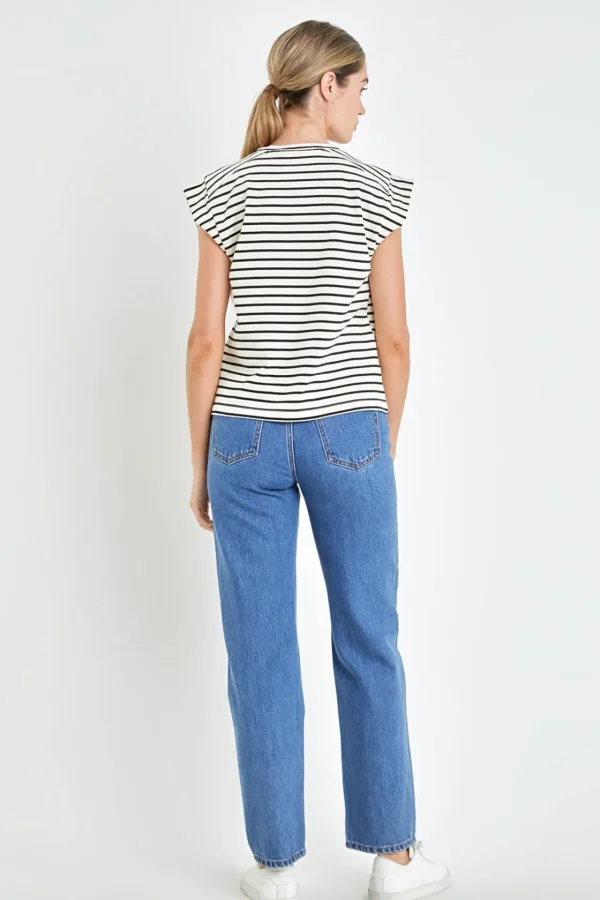 ENGLISH FACTORY Tops*- Stripe Rib Cotton T-shirt
