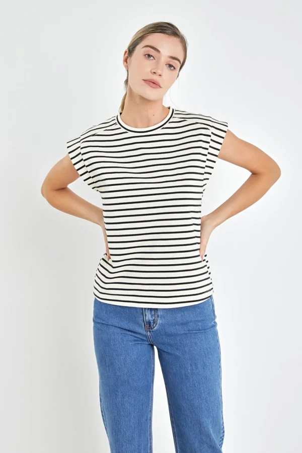 ENGLISH FACTORY Tops*- Stripe Rib Cotton T-shirt