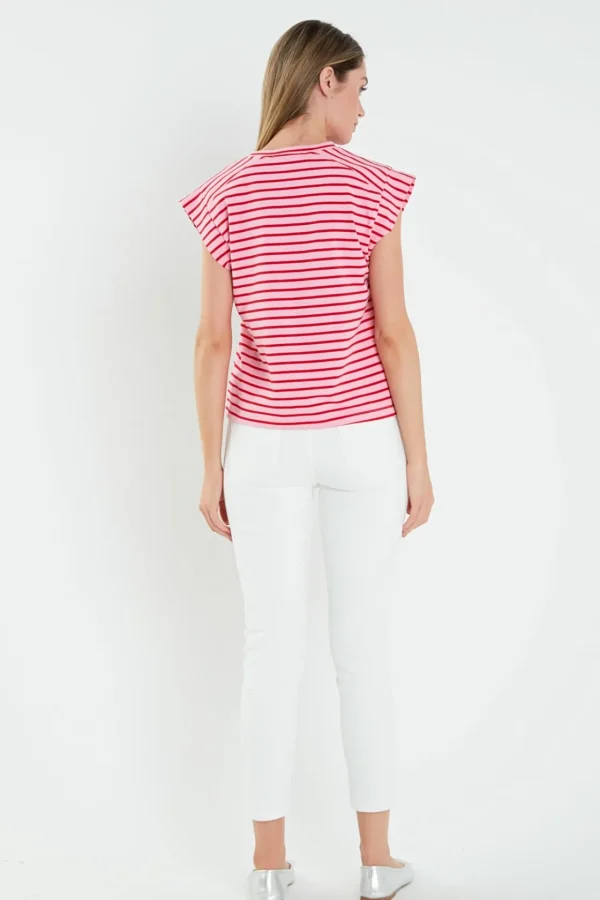 ENGLISH FACTORY Tops*- Stripe Rib Cotton T-shirt