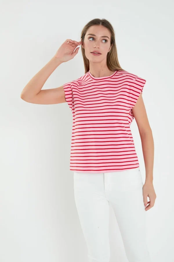 ENGLISH FACTORY Tops*- Stripe Rib Cotton T-shirt