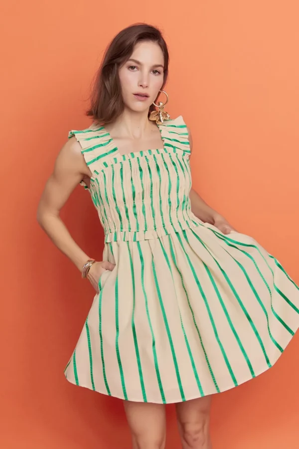ENGLISH FACTORY Tops*- Stripe Ruffled Midi Dress