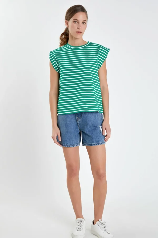 ENGLISH FACTORY Tops*- Stripe Rib Cotton T-shirt