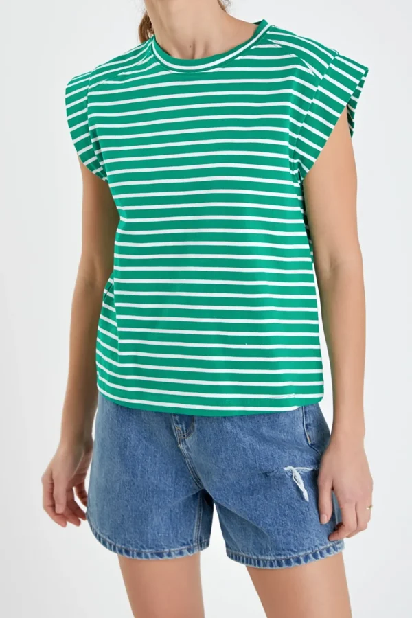 ENGLISH FACTORY Tops*- Stripe Rib Cotton T-shirt