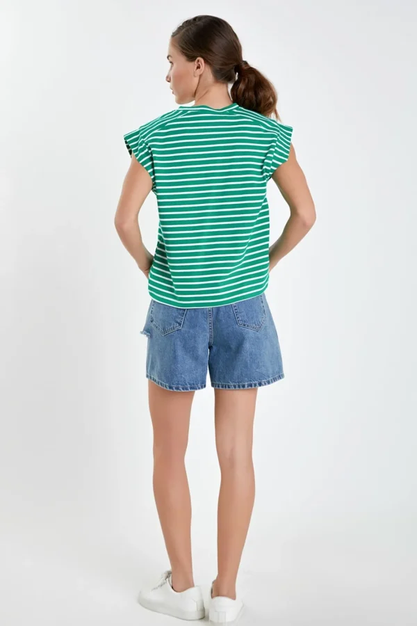 ENGLISH FACTORY Tops*- Stripe Rib Cotton T-shirt