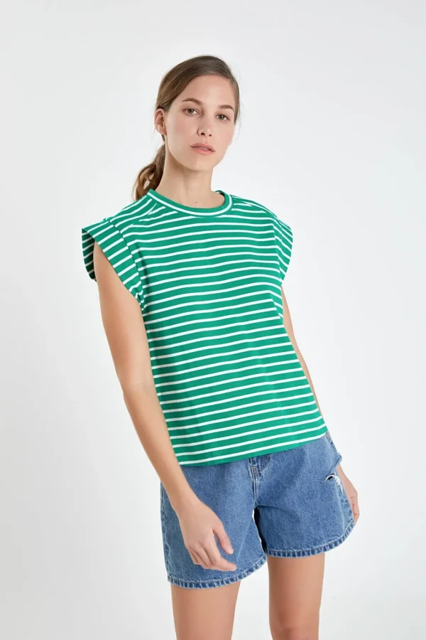 ENGLISH FACTORY Tops*- Stripe Rib Cotton T-shirt