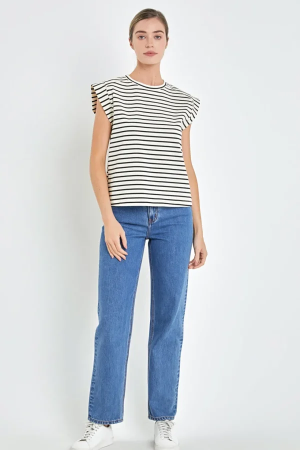 ENGLISH FACTORY Tops*- Stripe Rib Cotton T-shirt