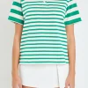 ENGLISH FACTORY Tops*- Stripe Short Sleeve Collared Knit Top GREEN