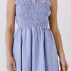 ENGLISH FACTORY Tops*- Stripe Smocked Dress POWDERBLUE