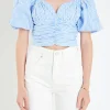 ENGLISH FACTORY Tops*- Stripe Shirred Detail Top BLUESTRIPE