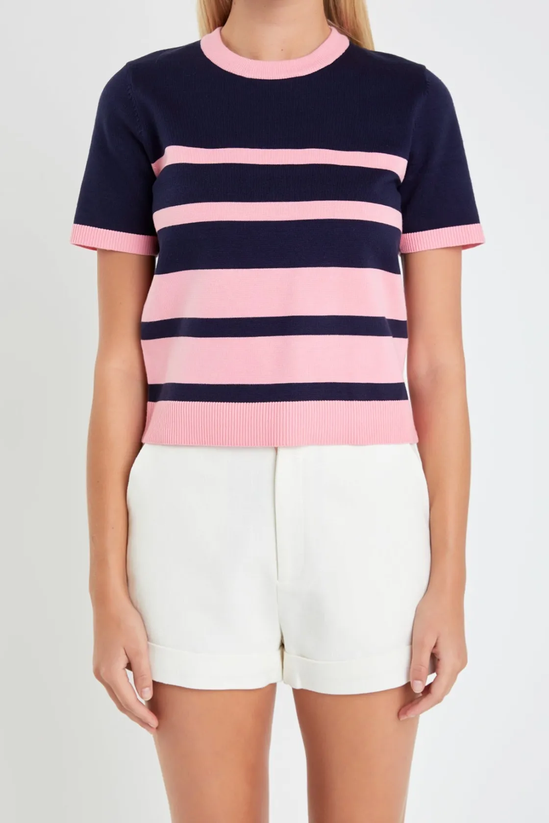 english_factory__stripe_s_0-6.webp ENGLISH FACTORY Matching Sets | Tops*- Stripe Short Sleeve Knit Top