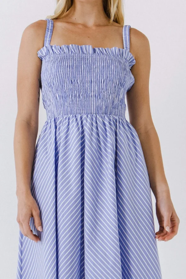ENGLISH FACTORY Tops*- Stripe Smocked Dress POWDERBLUE
