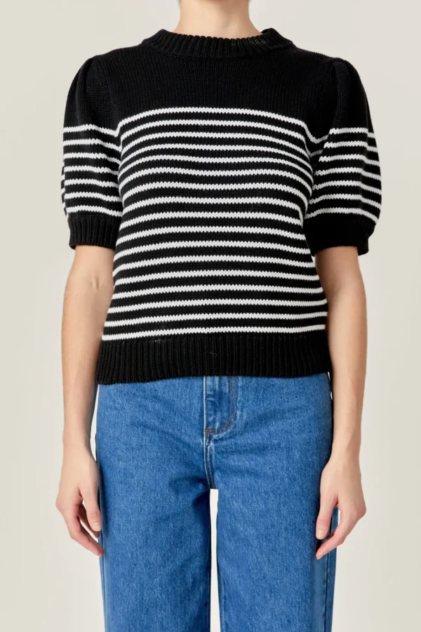ENGLISH FACTORY Sweaters & Knits | Tops*- Stripe Short Puff Sleeve Sweater