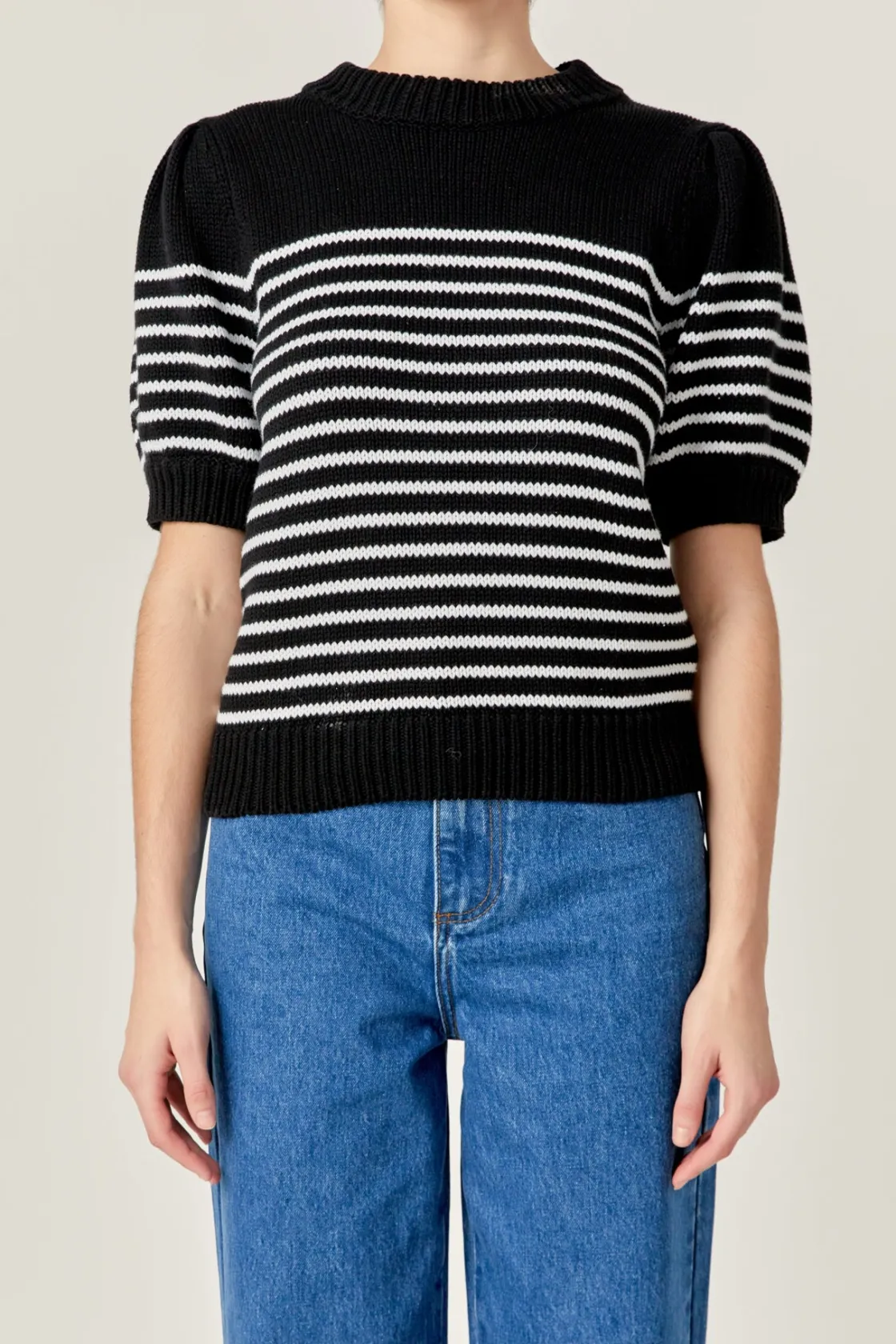 english_factory__stripe_s_0-7.webp ENGLISH FACTORY Sweaters & Knits | Tops*- Stripe Short Puff Sleeve Sweater
