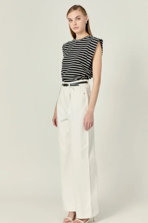 ENGLISH FACTORY Tops*- Stripe Sleeveless T-shirt