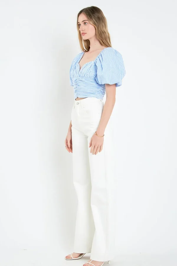 ENGLISH FACTORY Tops*- Stripe Shirred Detail Top BLUESTRIPE