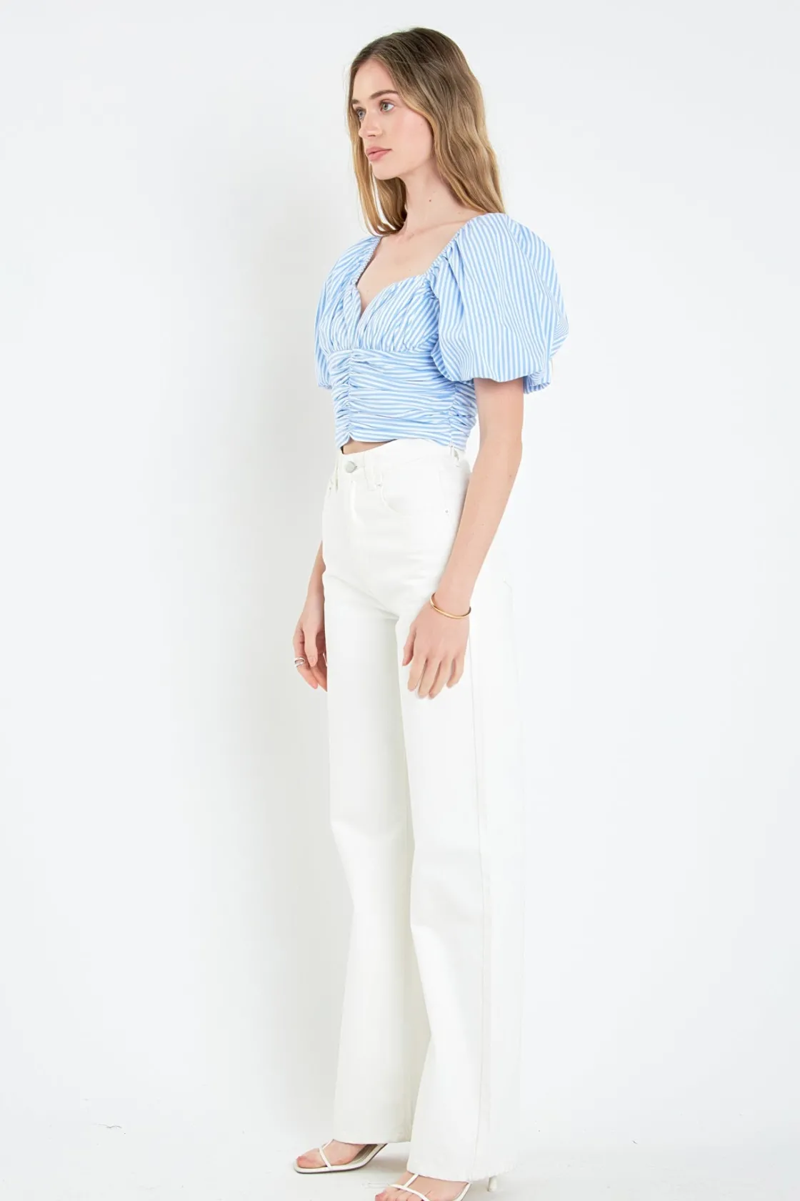 english_factory__stripe_s_1-3.webp ENGLISH FACTORY Tops*- Stripe Shirred Detail Top BLUESTRIPE