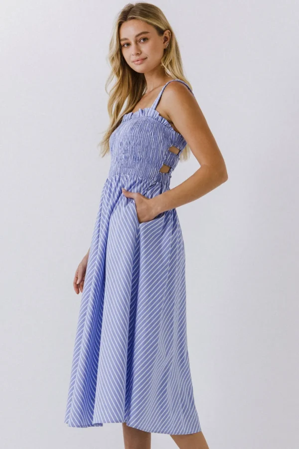 ENGLISH FACTORY Tops*- Stripe Smocked Dress POWDERBLUE