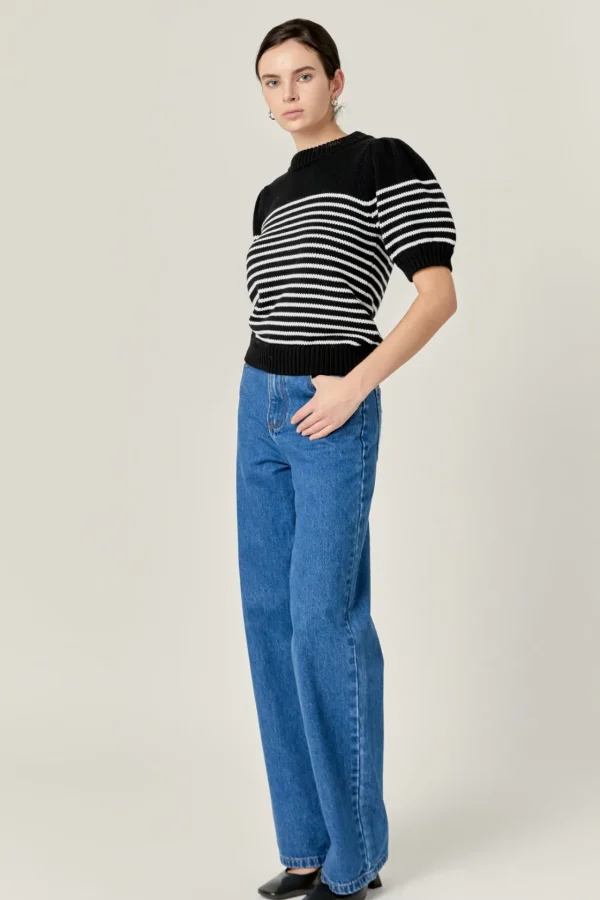 ENGLISH FACTORY Sweaters & Knits | Tops*- Stripe Short Puff Sleeve Sweater