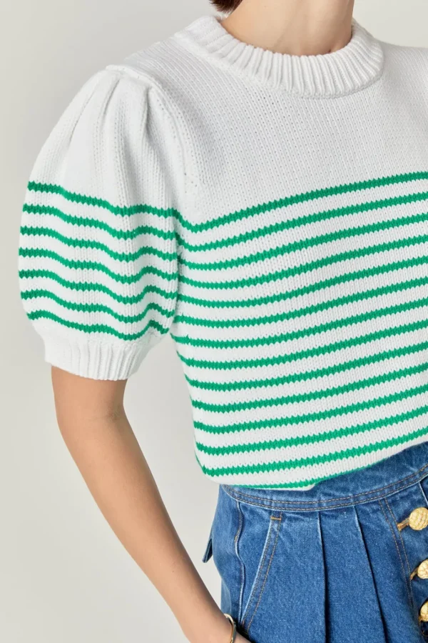 ENGLISH FACTORY Sweaters & Knits | Tops*- Stripe Short Puff Sleeve Sweater
