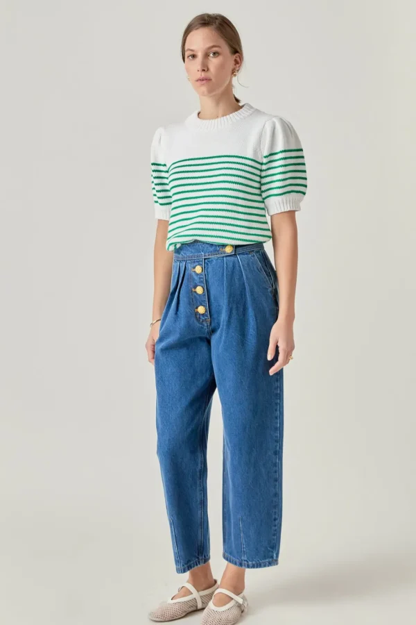 ENGLISH FACTORY Sweaters & Knits | Tops*- Stripe Short Puff Sleeve Sweater