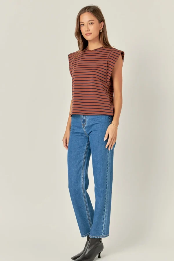 ENGLISH FACTORY Tops*- Stripe Sleeveless T-shirt