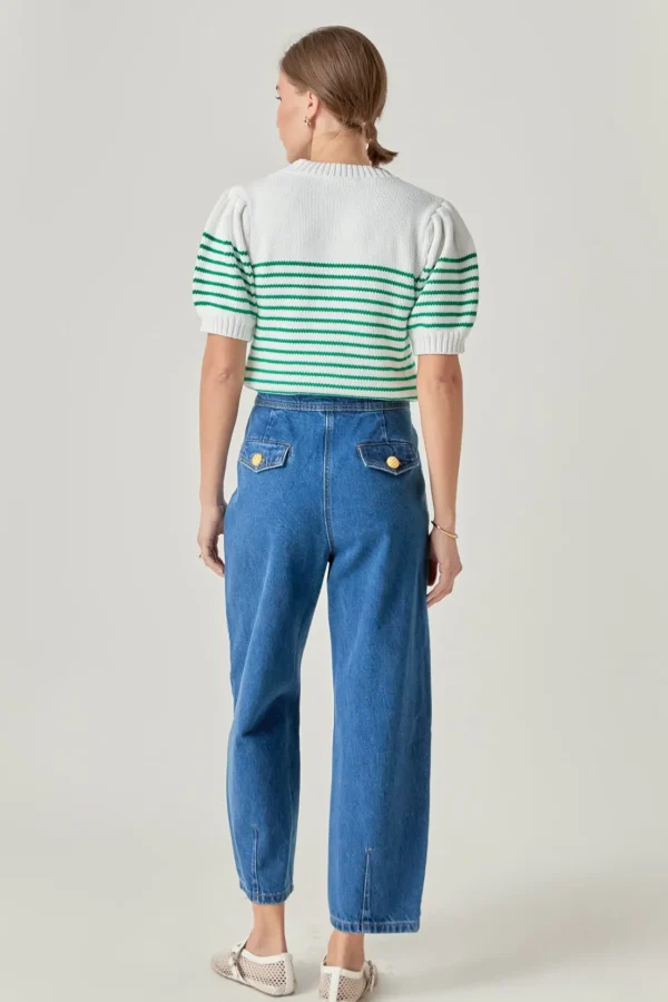 ENGLISH FACTORY Sweaters & Knits | Tops*- Stripe Short Puff Sleeve Sweater