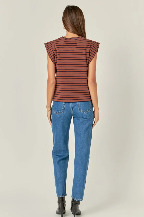 ENGLISH FACTORY Tops*- Stripe Sleeveless T-shirt