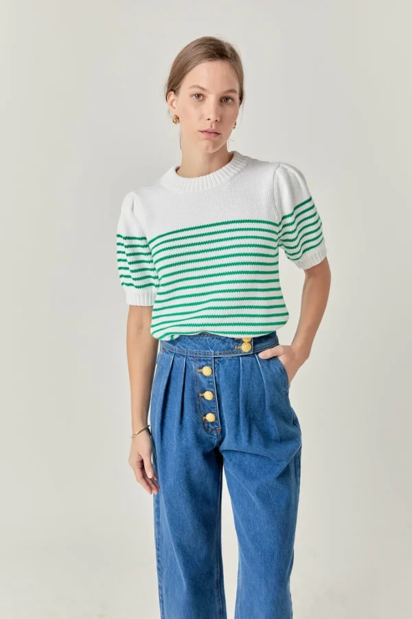 ENGLISH FACTORY Sweaters & Knits | Tops*- Stripe Short Puff Sleeve Sweater