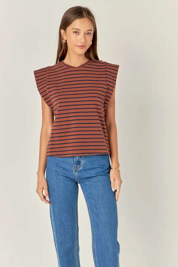 ENGLISH FACTORY Tops*- Stripe Sleeveless T-shirt