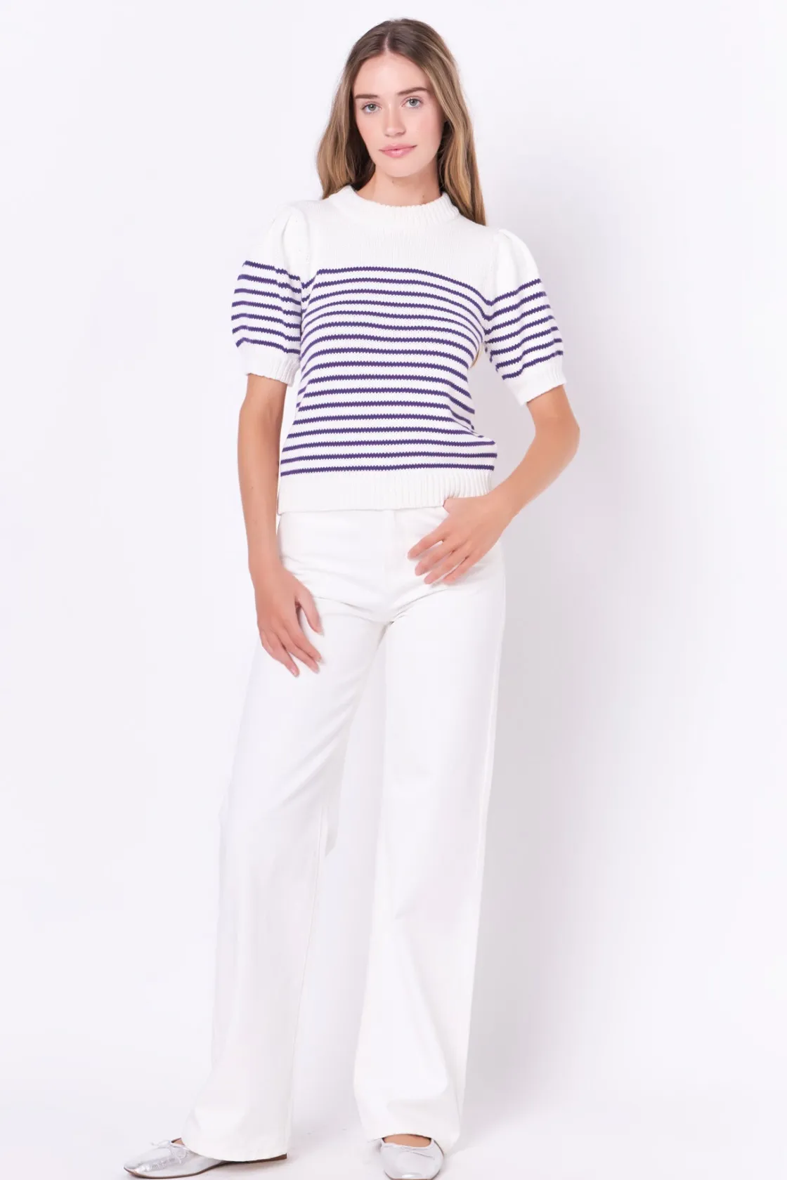 english_factory__stripe_s_14-1.webp ENGLISH FACTORY Sweaters & Knits | Tops*- Stripe Short Puff Sleeve Sweater