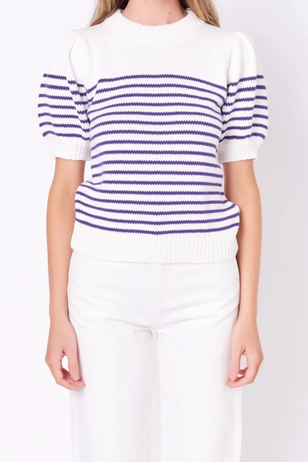 ENGLISH FACTORY Sweaters & Knits | Tops*- Stripe Short Puff Sleeve Sweater
