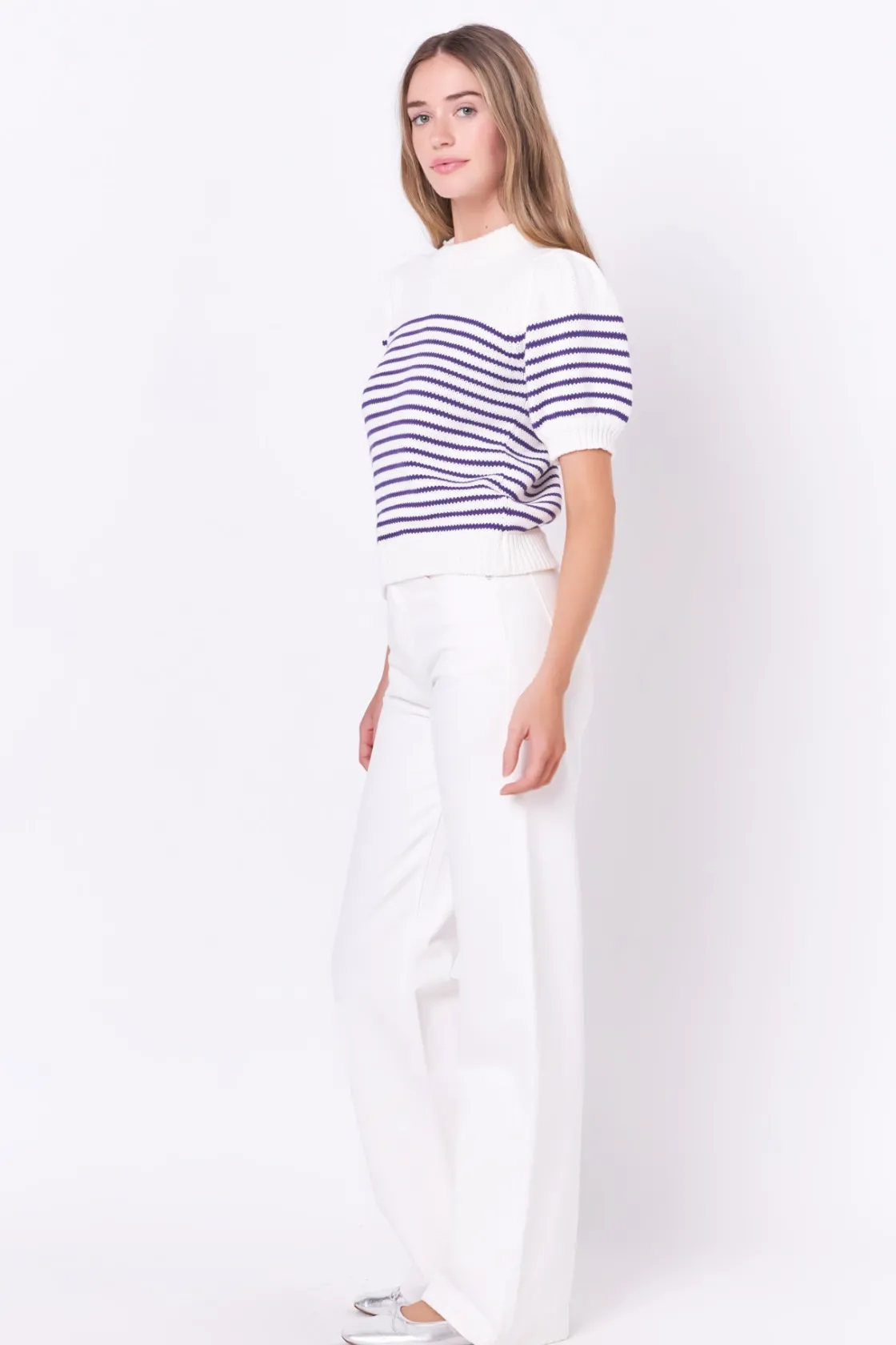 english_factory__stripe_s_16-1.webp ENGLISH FACTORY Sweaters & Knits | Tops*- Stripe Short Puff Sleeve Sweater