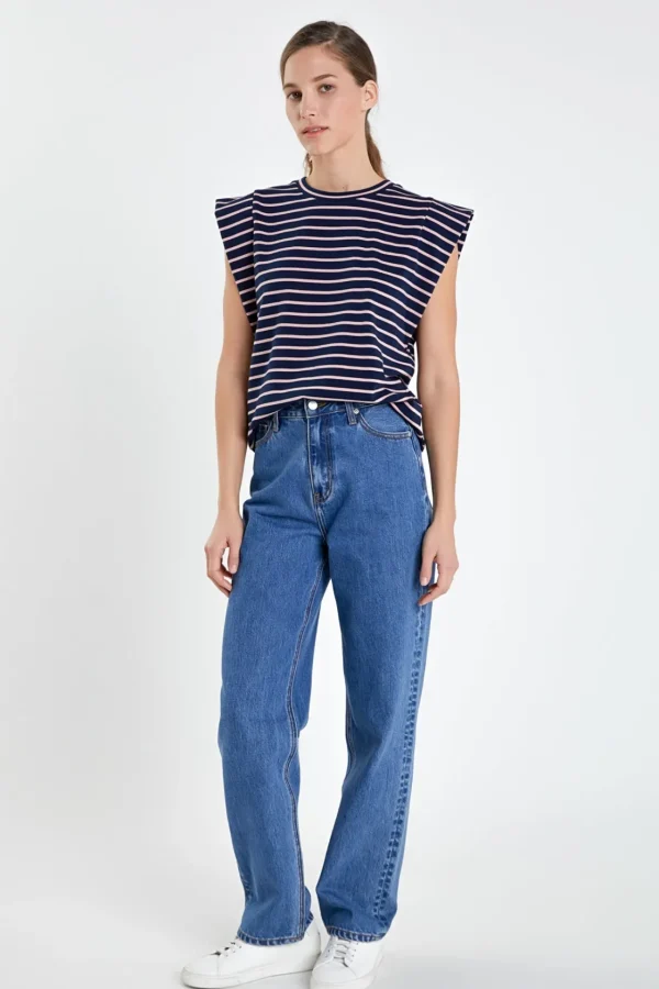 ENGLISH FACTORY Tops*- Stripe Sleeveless T-shirt