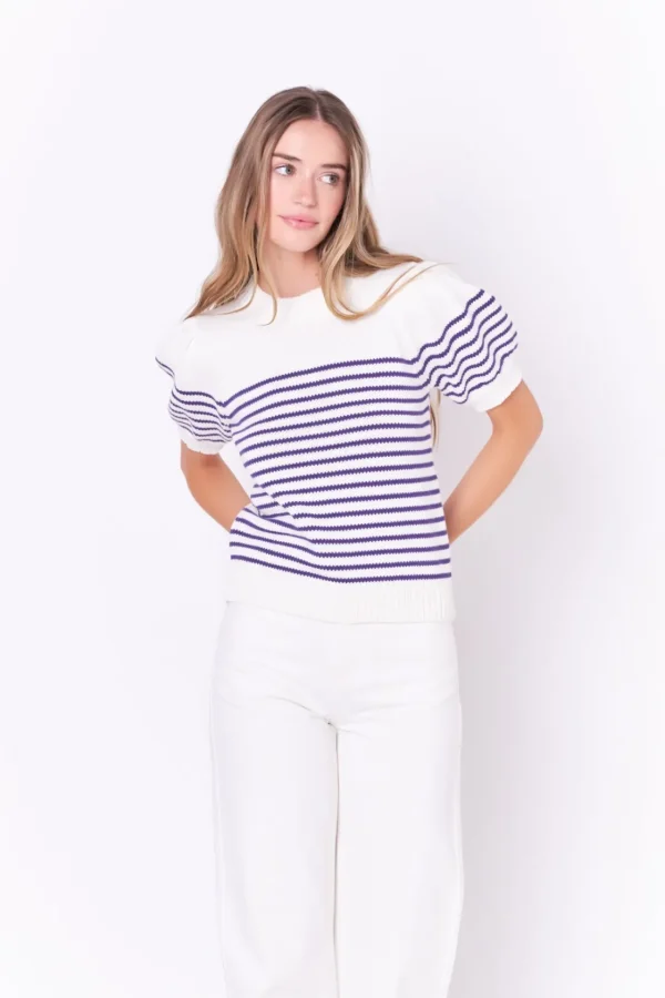ENGLISH FACTORY Sweaters & Knits | Tops*- Stripe Short Puff Sleeve Sweater