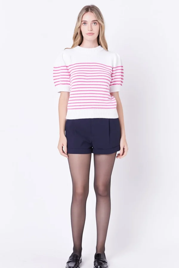 ENGLISH FACTORY Sweaters & Knits | Tops*- Stripe Short Puff Sleeve Sweater