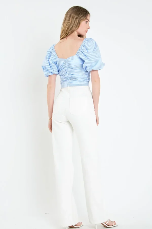 ENGLISH FACTORY Tops*- Stripe Shirred Detail Top BLUESTRIPE