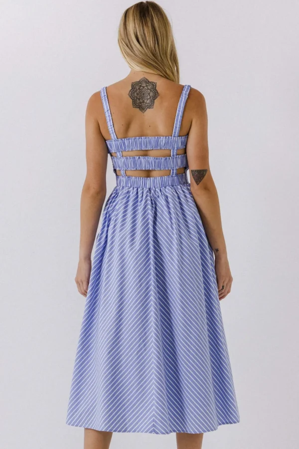 ENGLISH FACTORY Tops*- Stripe Smocked Dress POWDERBLUE