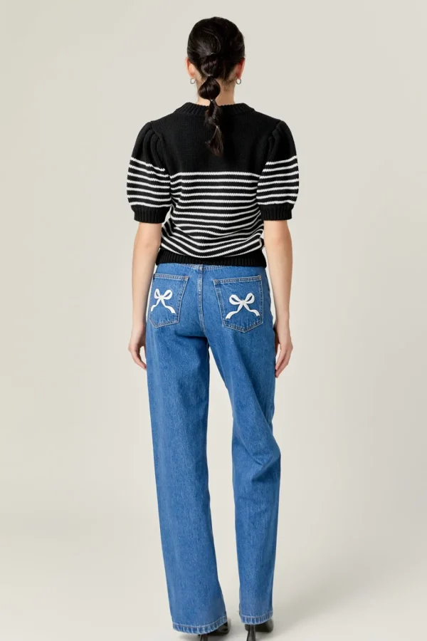 ENGLISH FACTORY Sweaters & Knits | Tops*- Stripe Short Puff Sleeve Sweater