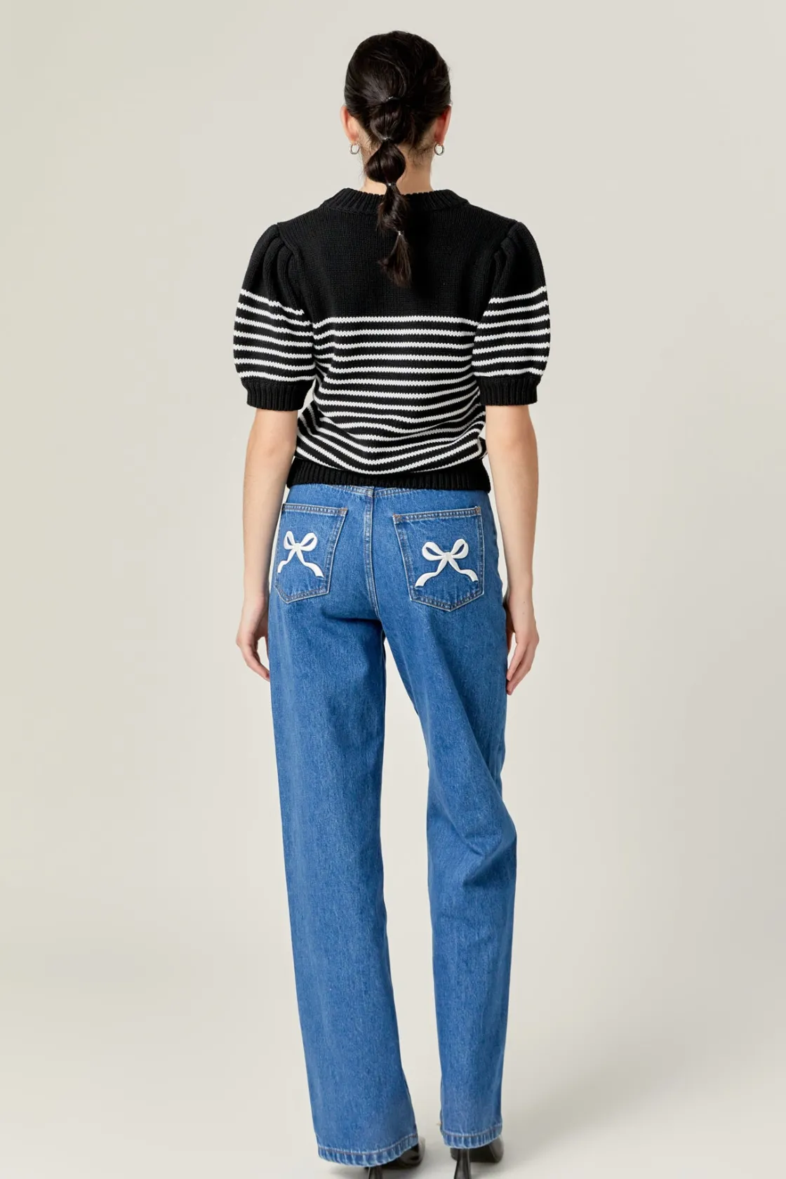 english_factory__stripe_s_2-7.webp ENGLISH FACTORY Sweaters & Knits | Tops*- Stripe Short Puff Sleeve Sweater