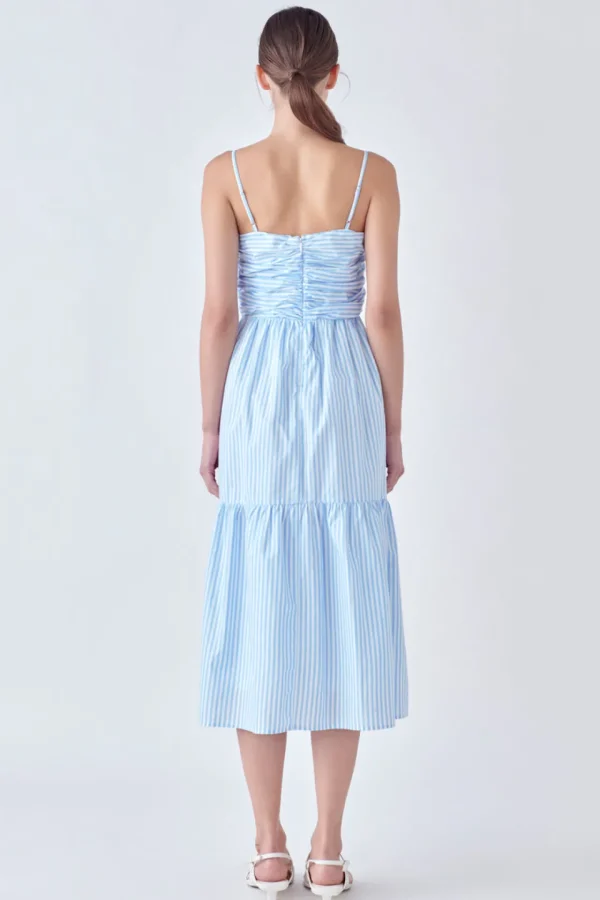 ENGLISH FACTORY White Dresses | Strapless*- Stripe Shirred Detail Midi Dress BLUE/WHITE