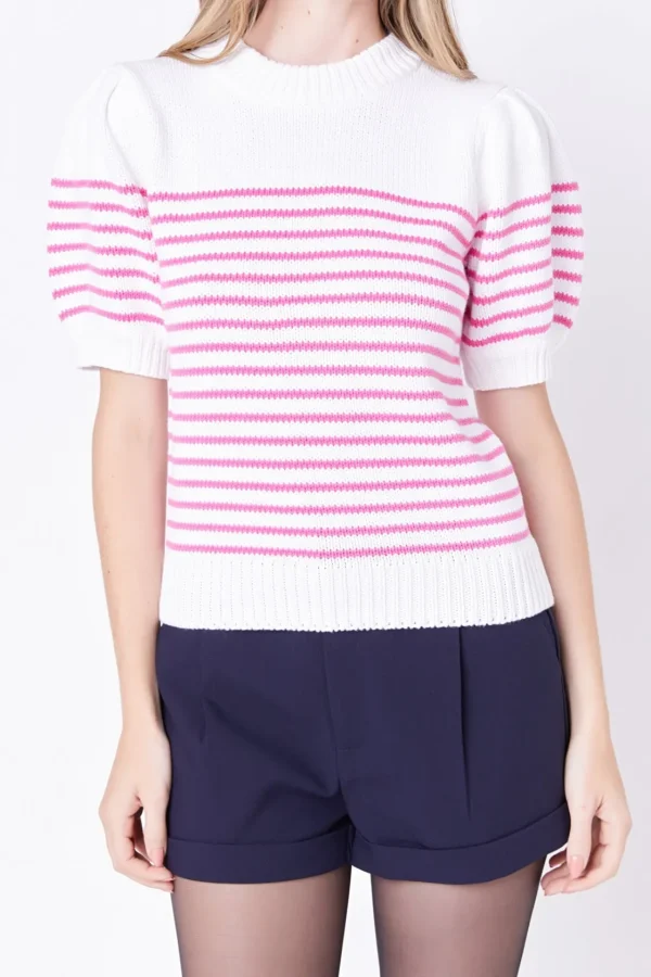 ENGLISH FACTORY Sweaters & Knits | Tops*- Stripe Short Puff Sleeve Sweater