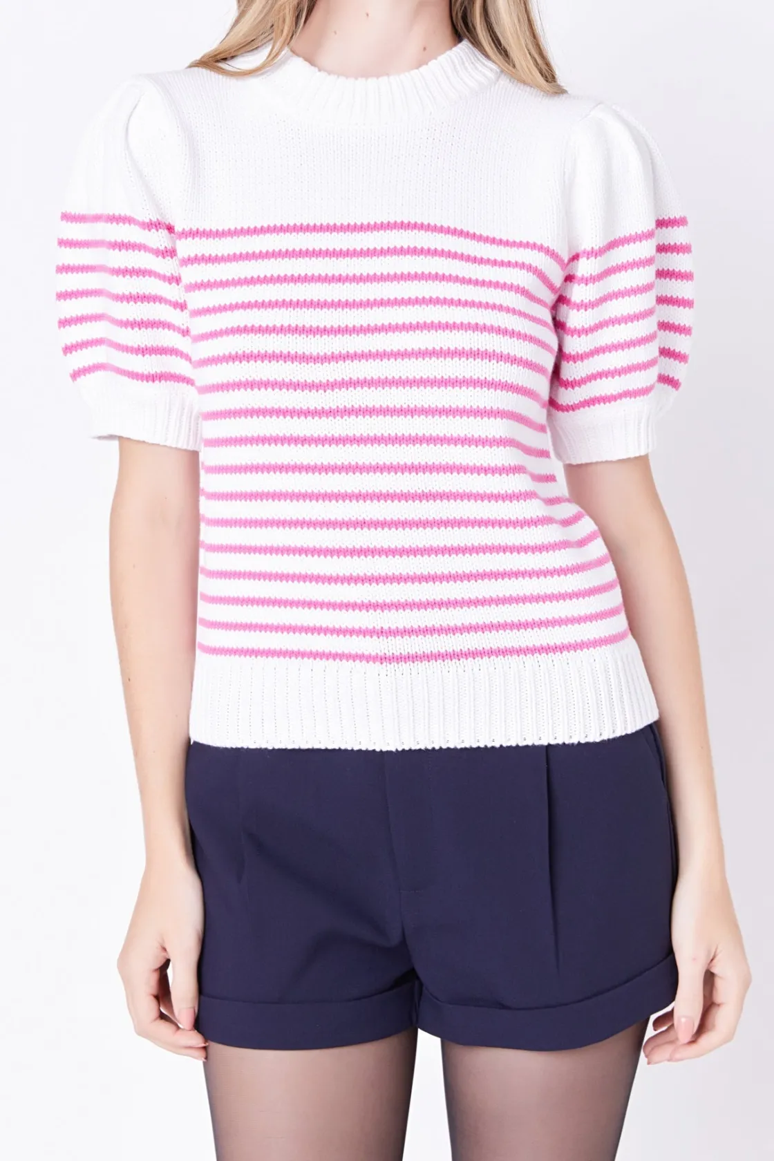 english_factory__stripe_s_20-1.webp ENGLISH FACTORY Sweaters & Knits | Tops*- Stripe Short Puff Sleeve Sweater