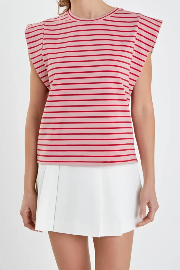 ENGLISH FACTORY Tops*- Stripe Sleeveless T-shirt