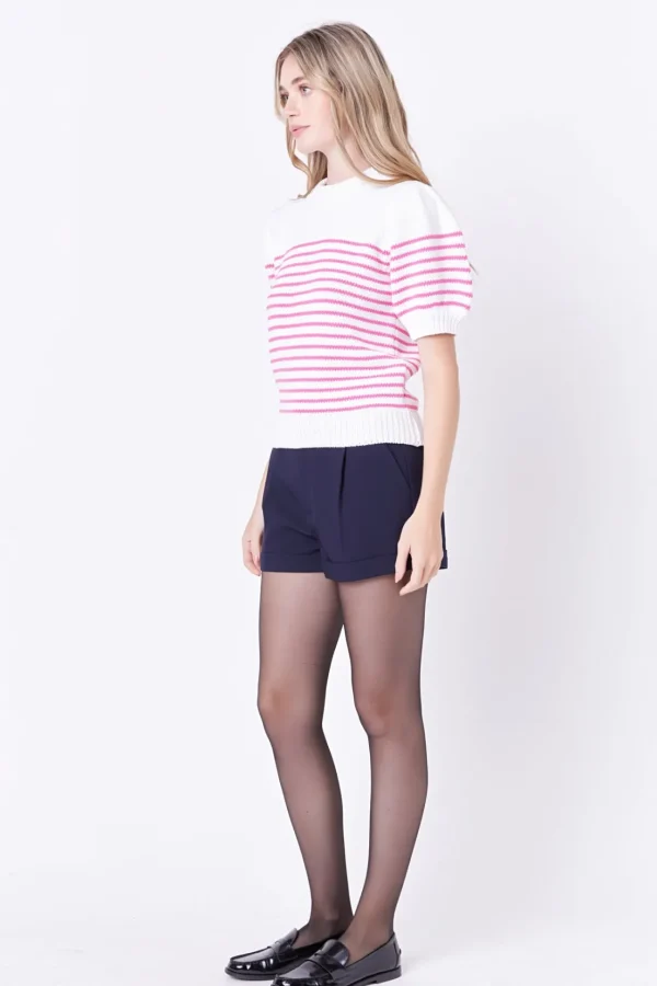ENGLISH FACTORY Sweaters & Knits | Tops*- Stripe Short Puff Sleeve Sweater