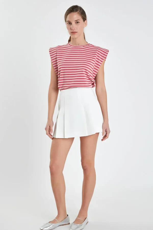 ENGLISH FACTORY Tops*- Stripe Sleeveless T-shirt