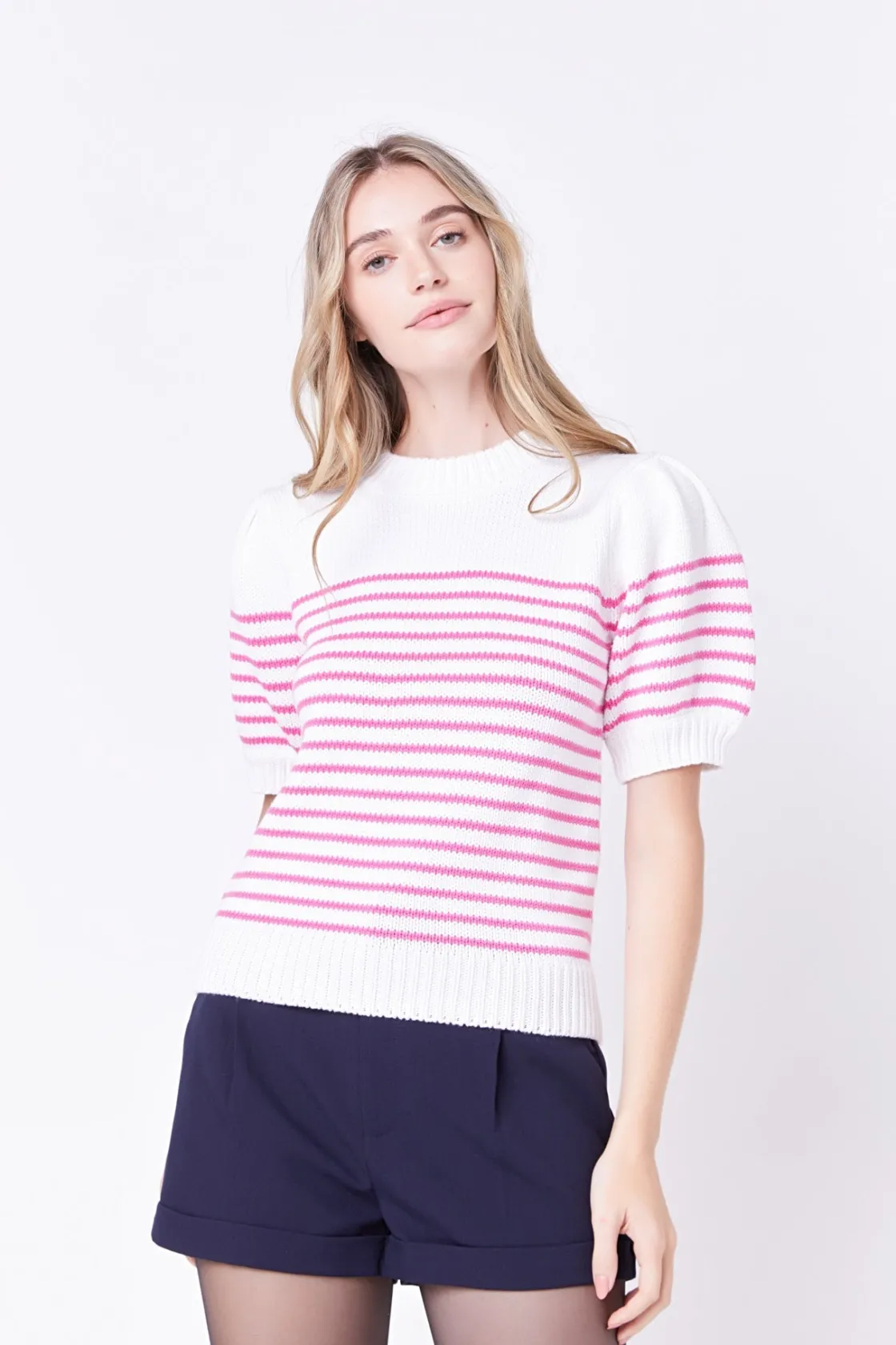 english_factory__stripe_s_23-1.webp ENGLISH FACTORY Sweaters & Knits | Tops*- Stripe Short Puff Sleeve Sweater