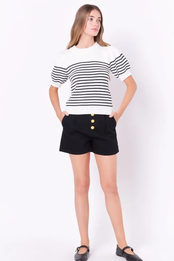 ENGLISH FACTORY Sweaters & Knits | Tops*- Stripe Short Puff Sleeve Sweater